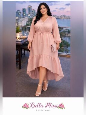 NWT Elegant Nude  Pink Women's High Low Dress size 1X and 2X 🌸🌺🌹BC BAG 06